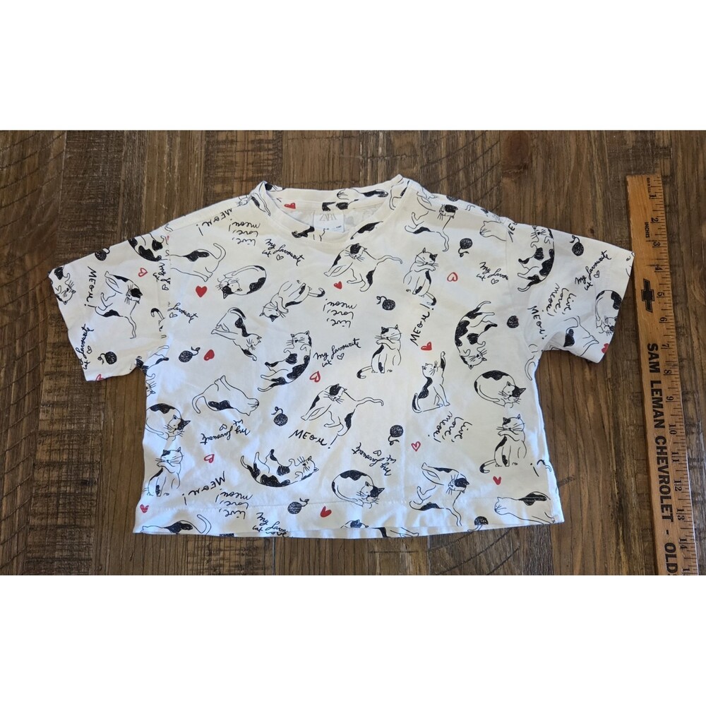 Zara  Crop Size 8-9 Teens Juniors Zara With Cats Live, Love, Meow